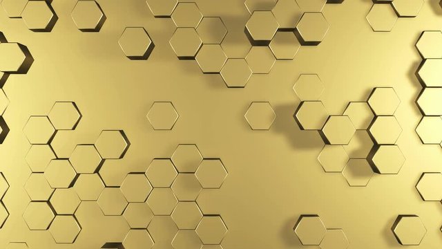 Gold abstract geometric hexagon animation background. Seamless loop.