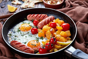 Autumn meal set on a wooden background, close up