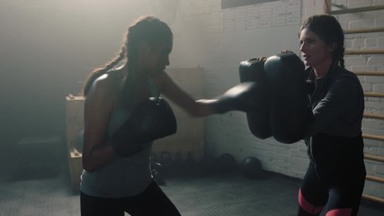 healthy woman athlete kickboxing coach training female kickboxer friends boxing enjoying intense exercise workout together in gym - Powered by Adobe