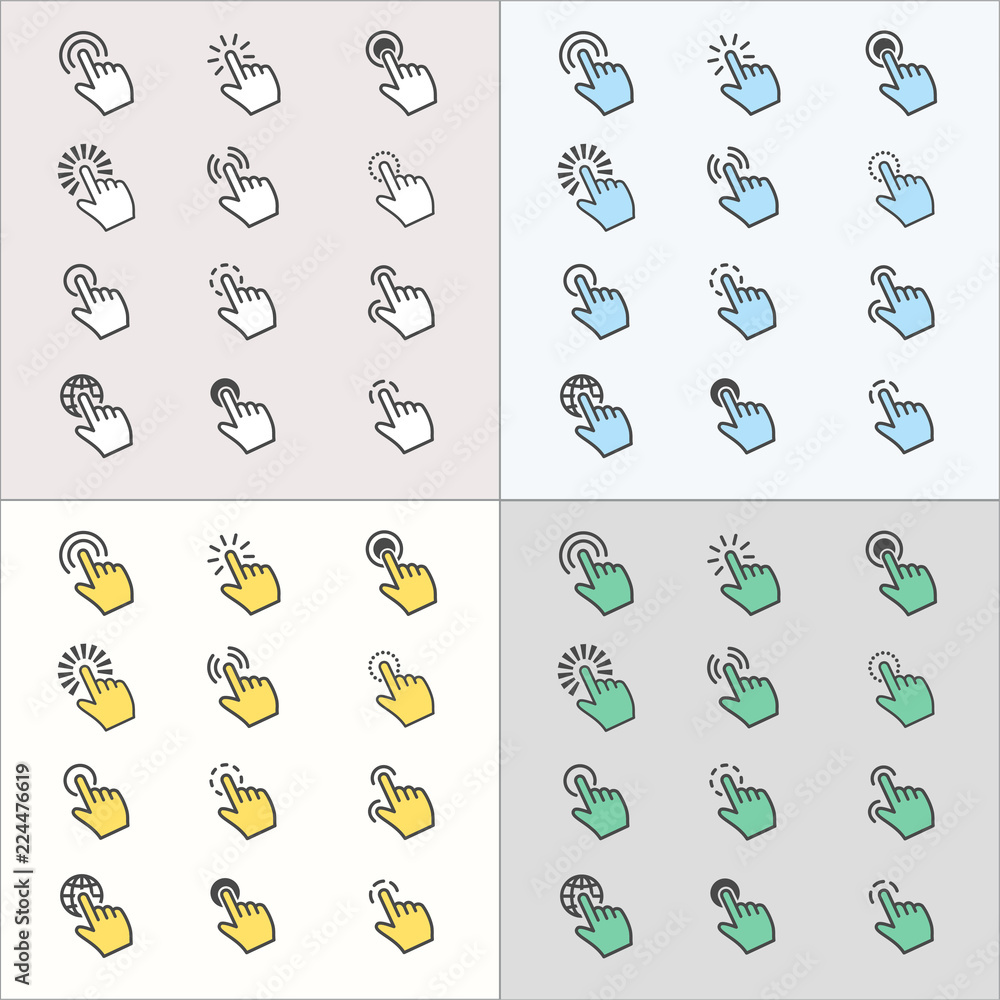 Poster click flat line icons for graphic and web design.