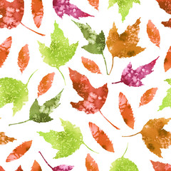 Watercolor pattern with bright autumn leaves.