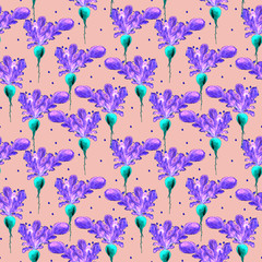 Watercolor Vegan Pattern. Seamless Hand Drawn  Vegetables. Healthy Food Print. Gardening Background. Greenery Repeatable Design for Menu, Restaurant, Salat Bar, Farmers Market. Redish. Vegetarian.