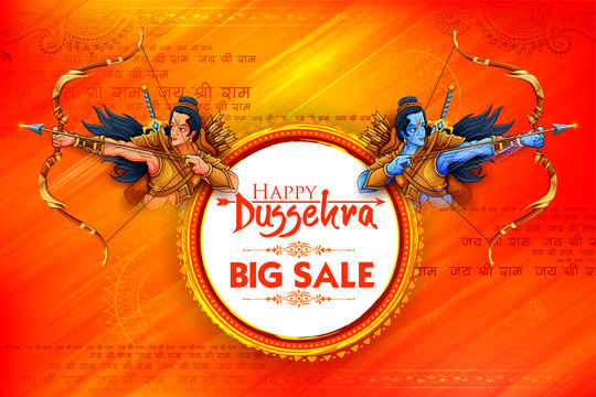 Lord Rama and Laxmana in Navratri festival of India sale promotion ans advertisement poster for Happy Dussehra
