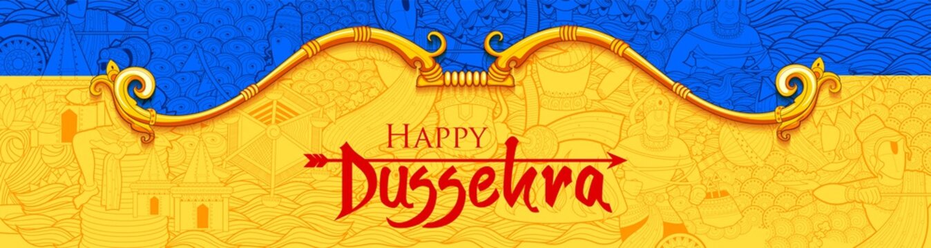 Bow and Arrow of Rama in Happy Dussehra festival of India background