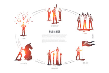 Business, team, goals, stratege, ideas, leadership vector set