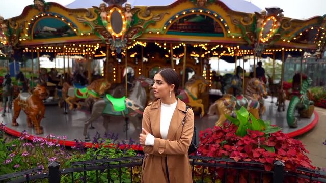 girl walking through the amusement park