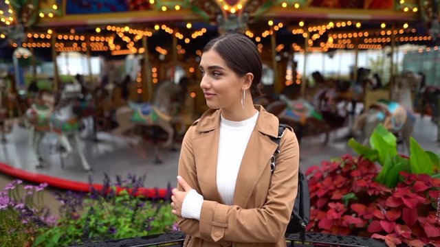 girl walking through the amusement park