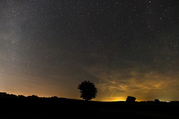 Sternenhimmel im Sommer in der Nacht der Perseiden Bayern, Deutschland - obrazy, fototapety, plakaty