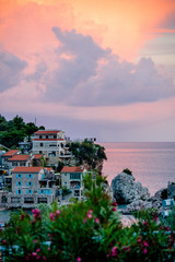 Naklejka premium Summer sunset in Przno bay in Montenegro 