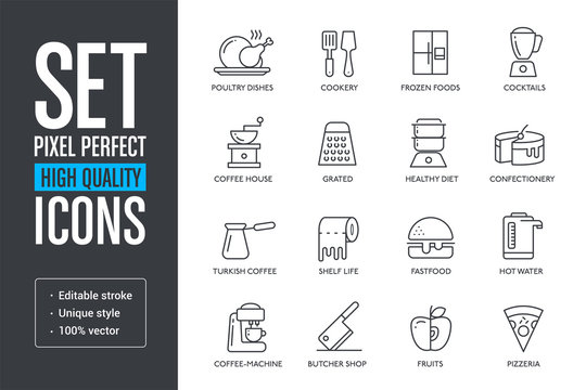Set vector pixel perfect high quality lines icons