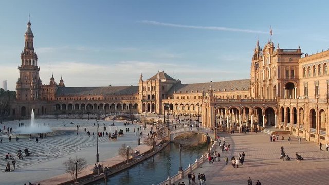 Sunset view of Spain Square or Plaza de Espana, Seville, Spain