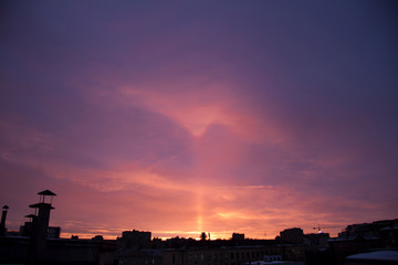 Fototapeta na wymiar Early morning dawn twilight. Strange lightplay. Moscow, Russia. December, 2011.