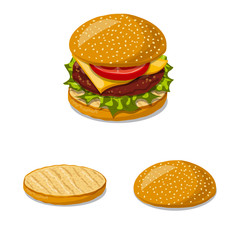 Vector illustration of burger and sandwich sign. Collection of burger and slice stock vector illustration.