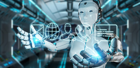 White cyborg using thin line contact icon