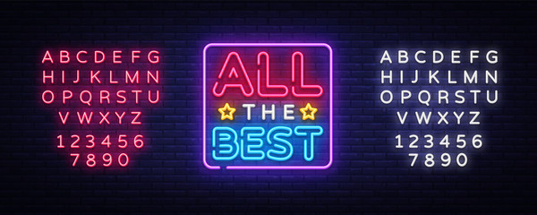 All the best Neon Text Vector. All the best neon sign, design template, modern trend design, night neon signboard, night bright advertising, light banner, light art. Vector. Editing text neon sign