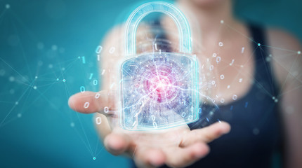 Web security protection interface used by businesswoman 3D rendering