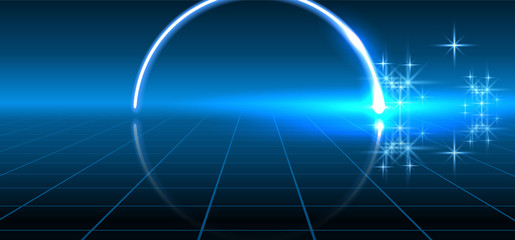 Abstract fantastic background with neon geometric circular line, sparkle stars and space portal into another dimension