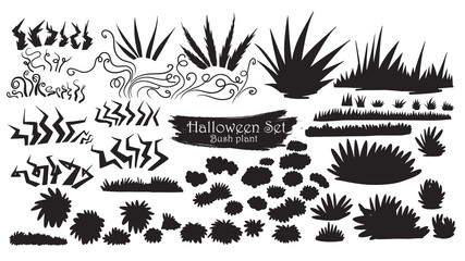 Spooky bush and grass silhouette collection of Halloween vector isolated on white background. scary, haunted and creepy shrub element