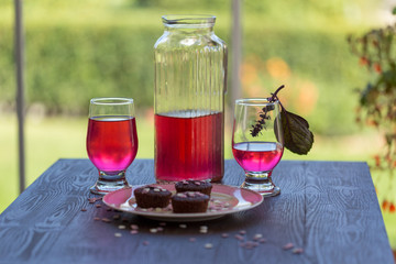 pink traditional sherbet and heart chocolate cake