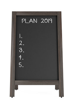 Menu Chalk Board with the Phrase Plan 2019. 3d Rendering