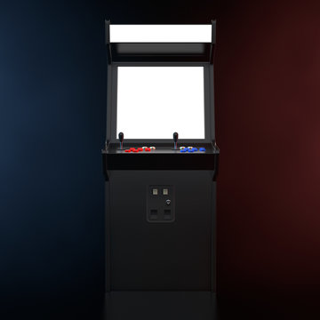 Gaming Arcade Machine with Blank Screen for Your Design in the Color Volumetric Light. 3d Rendering