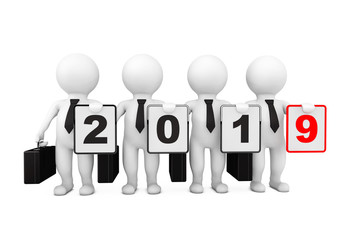 3d Businessmans with New 2019 Year Sign. 3d Rendering