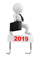3d Businessman jump over the 2019 Year Barrier. 3d Rendering