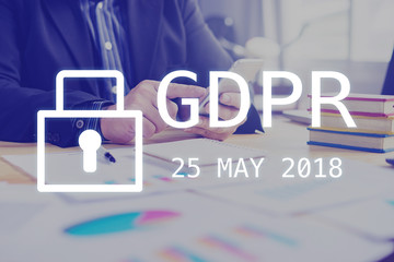 GDPR Concept,Businessman hand holding digital tablets smart phone sign general data protection regulation and key icon, Cyber security and information privacy,25 may 2018.