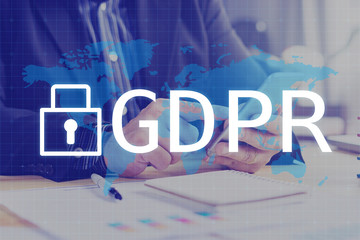 GDPR Concept,Businessman hand holding digital tablets smart phone sign general data protection regulation and key icon, Cyber security and information privacy,25 may 2018.