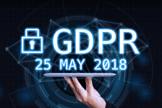 GDPR Concept,Businessman hand holding digital tablets sign general data protection regulation and key icon, Cyber security and information privacy,25 may 2018.