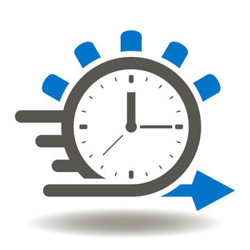 Alarm clock bright flash arrow vector icon. Agile Development Symbol. Creative Idea Time Imagination Business Management Logo.