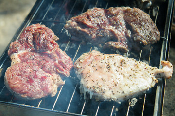 barbecue, meat on the grill