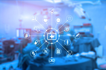 Blur of Doctor Surgeons team working with Monitoring of patient in surgical operating room background.Medical healtcare, medical concept,operation,interior of the operating room,anesthesiology machine