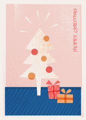 kartka świąteczna z choinką i prezentami - 224486463