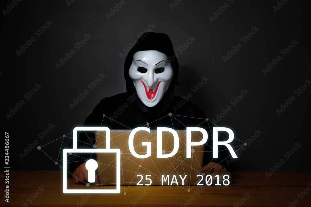 Poster gdpr concept,hacker on a laptop with cyber attack detection. internet security,general data protecti