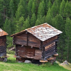 Traditional timber shed in Findeln, Zermatt. Switzerland.
