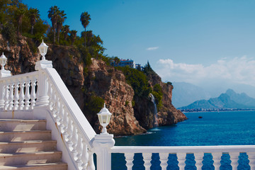 Beautiful terrace with balustrade looking to sea