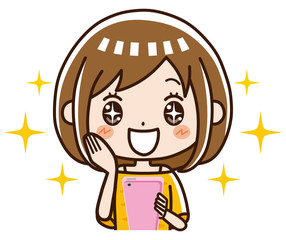 スマホを見て喜ぶ女性