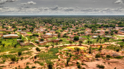 Panoramic landscape view to sahel and oasis, Dogondoutchi, Niger - 224488047