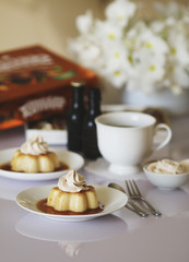 Cream jelly served with milk liqueur