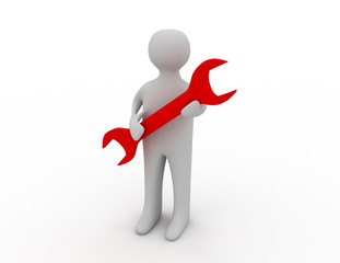 3d man with a wrench in hand