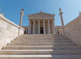Obraz premium Greece, stairs to the academy of Athens main building with Athena and Apollo statues