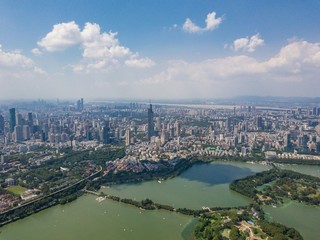 Fototapeta premium Skyline of Nanjing City Under Blue Sky in A Sunny Day in Summer