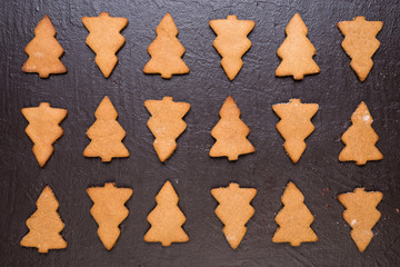 Background with cookies in shape of Christmas tree