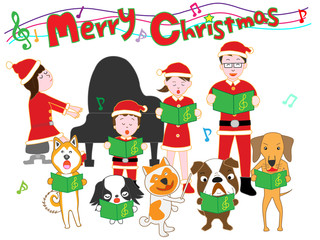 Fototapeta na wymiar 家族と犬のクリスマスコンサート