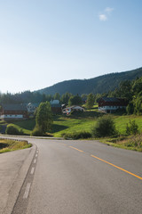 road leading through village with living houses in Trysil, Norway's largest ski resort