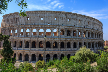 Fototapeta na wymiar View of the Roman Coliseum under the beautiful sky, Italy 