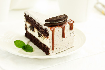 A piece of delicious caramel cake.