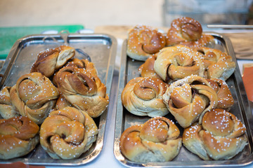 sweets for breakfast exposed in a nordic city bar