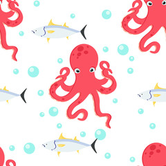 Seamless pattern with octopus